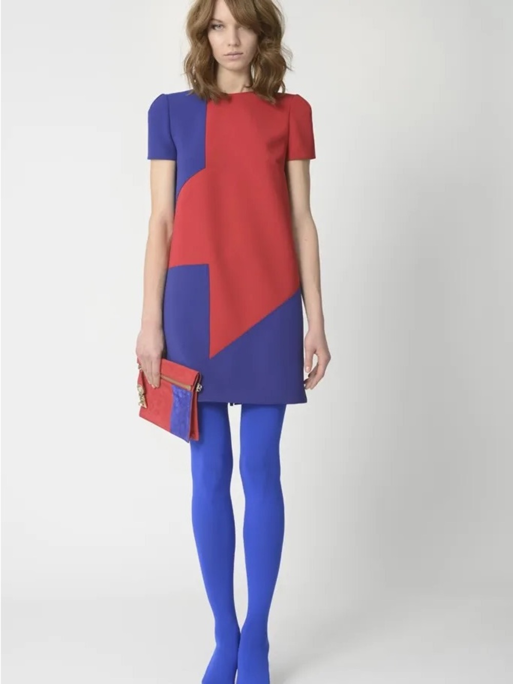 Versace Red and Blue Colorblock Mini Dress
